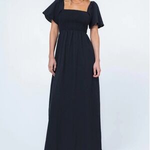 Princess Polly Black Summer Nights Smocked Open Back Cotton Maxi Dress Size 4